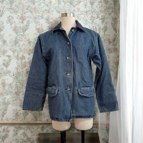 Vintage Cherokee Denim Barn Jean Coat Jacket Small Plaid - Picture 1 of 6